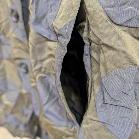 Sun Kim by Comfy USA Polka Dot Olive/Navy Crinkle Boyfriend Jacket Size Large - Picture 8 of 9